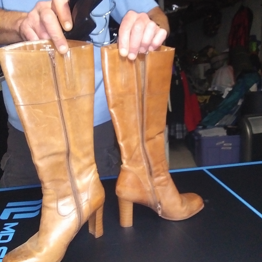 Brown leather boots